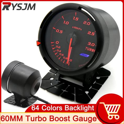 H 64 Colors 60mm Turbo Boost Pressure Gauge Car Tachometer Volt Water