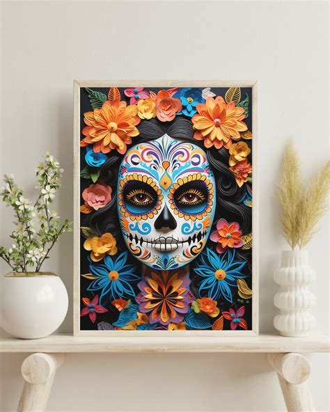 Sugar Skull Printed Poster Sugar Skull Art Day Of The Dead Mexican Art