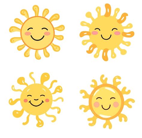 Premium Vector Cute Smiling Sun Vector Flat Hand Drawn Illustration