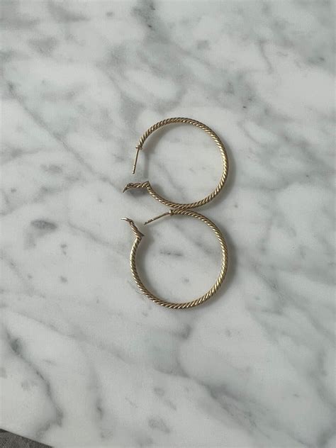 David Yurman K Yellow Gold Sculpted Cable Hoop Earr Gem