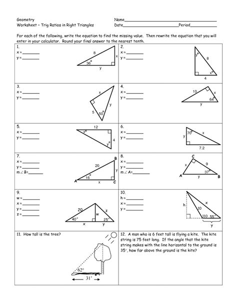 Geometry Worksheet – Trig Ratios in Right Triangles | MySchoolsMath.com