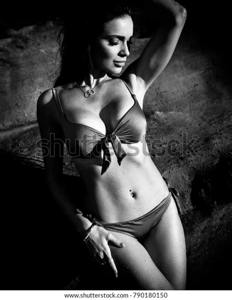 Sexy Brunette Girl Black Bikini Posing Stock Photo Shutterstock