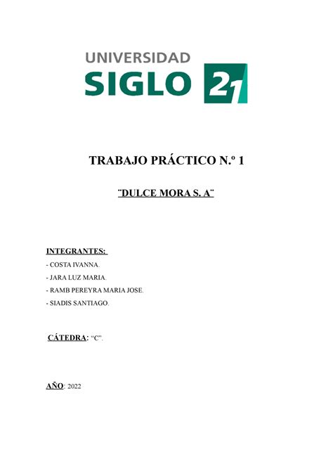 Tp Contabilidad Basica Trabajo Pr Ctico N Dulce Mora S A