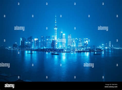 shanghai skyline at night Stock Photo - Alamy