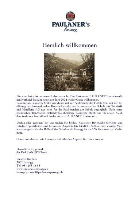 Herzlich willkommen - Restaurant PAULANER's Passugg 