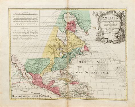 Map Copper Engraving Tobias Conrad Lotter America Septentrionalis