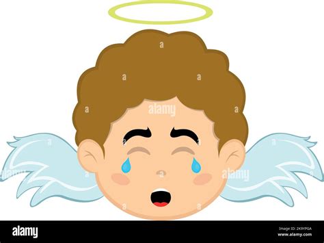 Vector illustration of the face of a cartoon angel boy with a sad ...