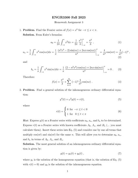 HW3 ENGR3300 Solutions ENGR3300 Fall 2023 Homework Assignment 3