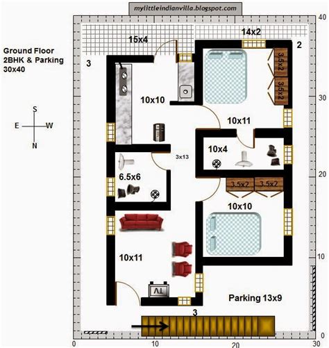 North Facing 2Bhk House Vastu Plan