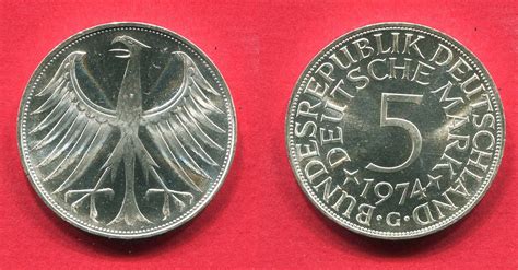 Bundesrepublik Deutschland 5 DM Silber Kursmünze 1974 G Silberadler