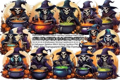 Halloween Skeleton Witch Stirring Cauldr Graphic By PrintExpert