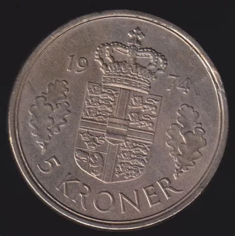 5 KRONEN DÄNEMARK 1974 Königin Margrethe II Kursmünze 0148 EUR 3 00