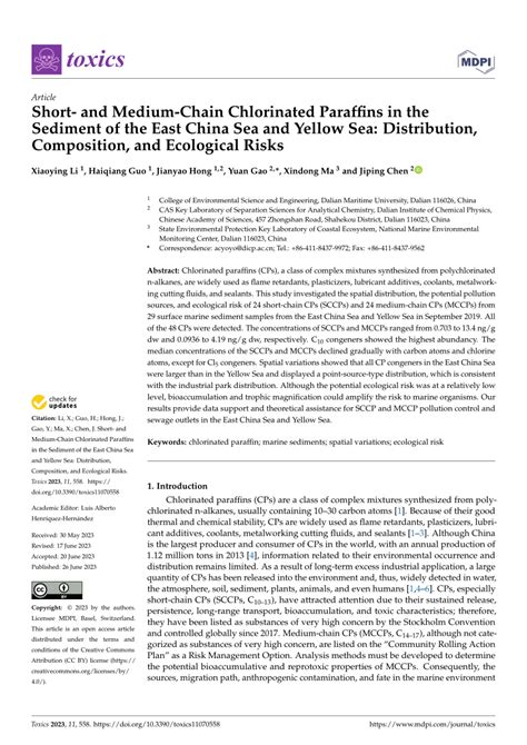 Pdf Short And Medium Chain Chlorinated Paraffins In The Sediment Of