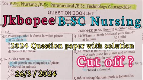 Jkbopee Bsc Nursing Paramedical Today Question Paper With Answers