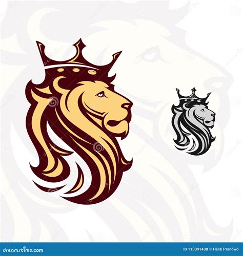 Vector Illustration Design Lion Head Drawing with Crown on the Head ...