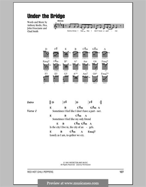 Under The Bridge Red Hot Chili Peppers By Flea A Kiedis C Smith J Frusciante On MusicaNeo