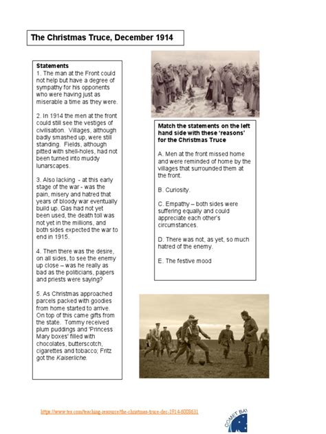 christmas truce worksheet