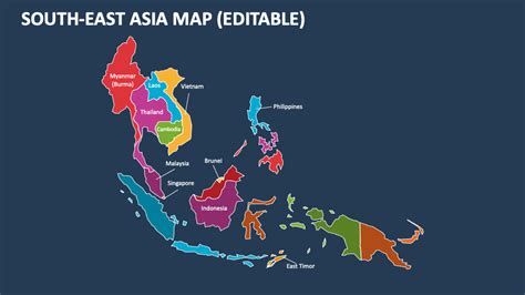 south east asia editable continent map  countries