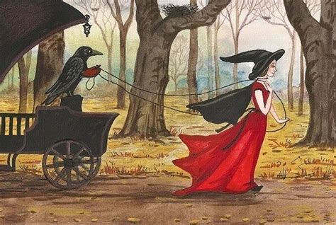 X Print Of Painting Ryta Crow Halloween Witch Gothic Raven Witch Folk