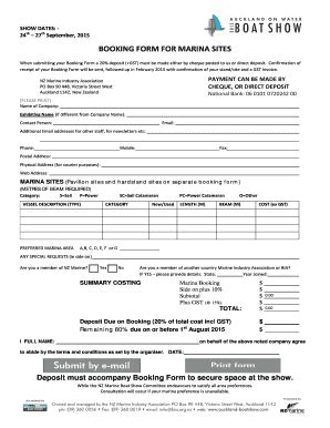 Fillable Online Booking Form For Marina Sites Baucklandb