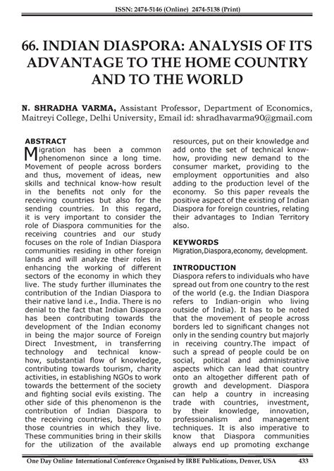 Indian Diaspora Analysis Of Its Advantage To The Home Country An Issn