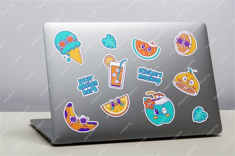 Premium PSD | Collection of stickers on laptop computer