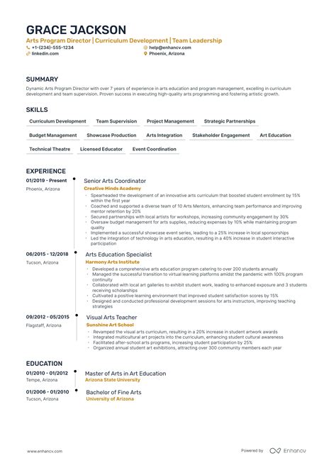 5 Artistic Director Resume Examples & Guide for 2024