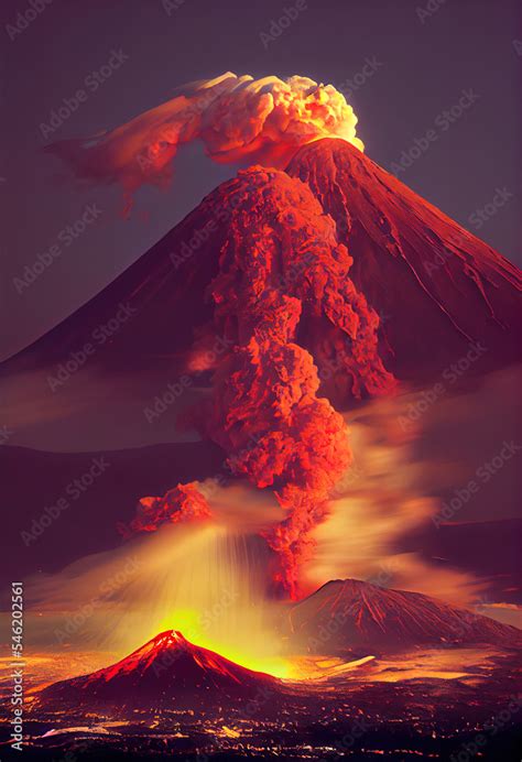 Massive Volcano Eruption A Large Volcano Erupting Hot Lava And Gases