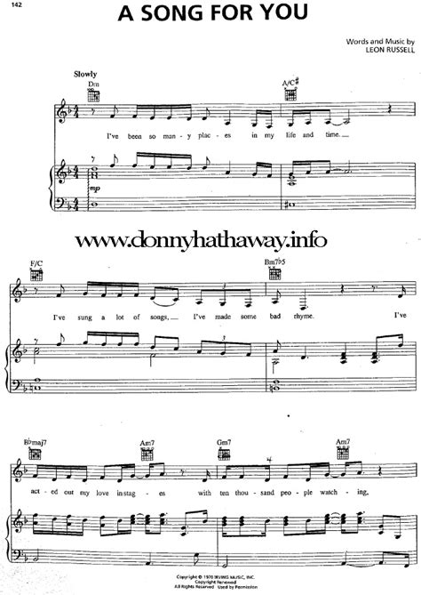 Donny Hathaway: A Song For You, music sheet (1972)