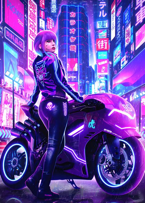 Wall Art Print Cyberpunk Biker Anime Girl Europosters