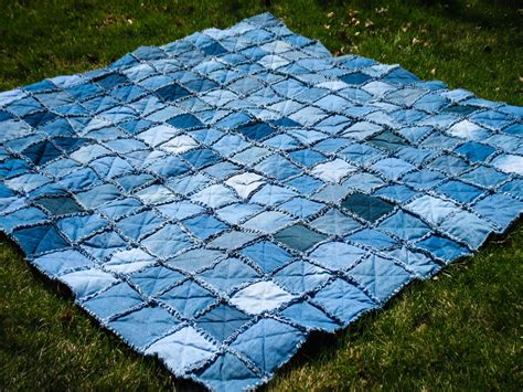 Upcycled Denim Rag Quilt Queen Size Jean Quilt Handmade