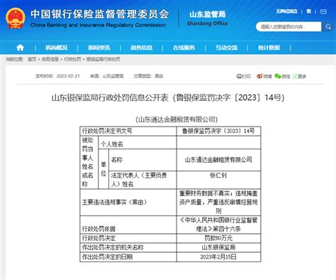 因违规掩盖资产质量、重要财务数据不真实，这家金融租赁公司被罚山东经营严重