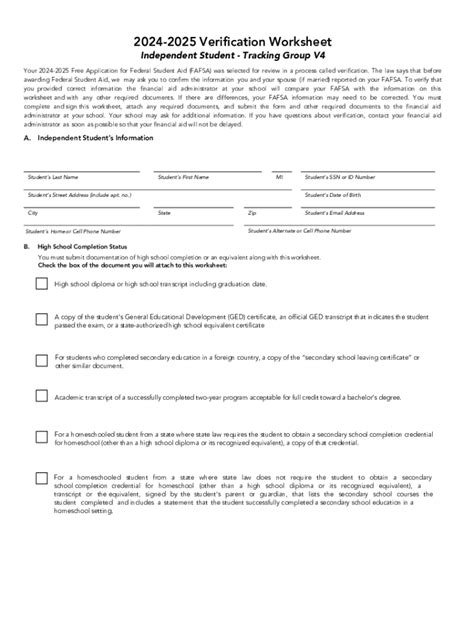 Fillable Online Verification Worksheets Dependent Student