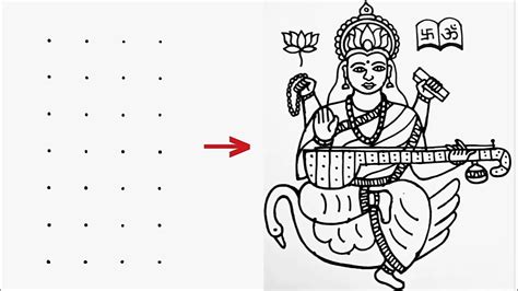 Easy Maa Saraswati Devi Drawing From Dots Saraswati Puja Rangoli