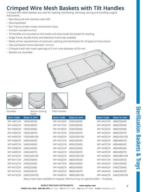 World Precision Instruments 2018 Sterilization Basketsandtrays Page 8 9