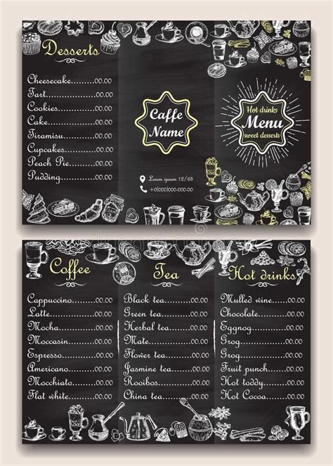 Restaurant Hot Drinks Menu Design With Chalkboard Background Vector Illustration Template In