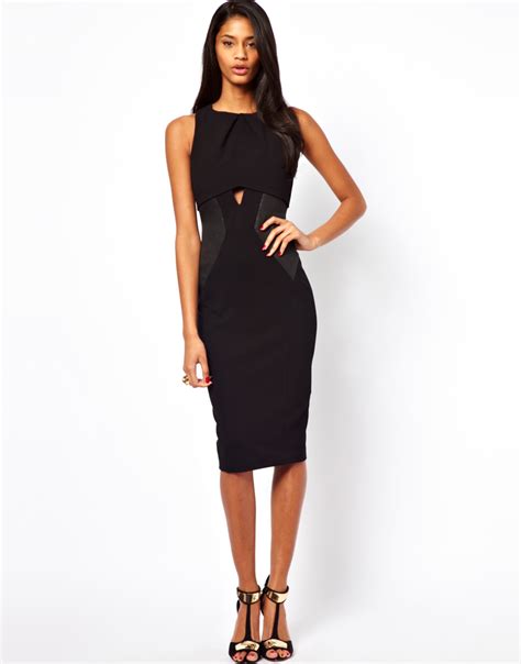 Asos Pencil Dress With Metallic Panels In Black Lyst