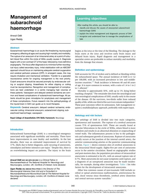 SOLUTION Management Of Subarachnoid Haemorrhage Studypool