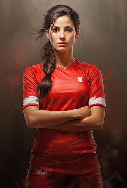 Premium AI Image | female soccer player with arms folded in the style ...