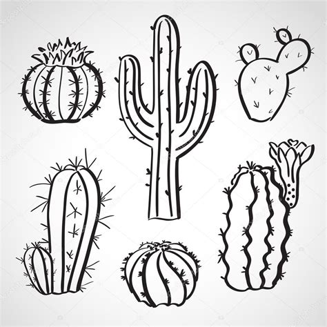 Ink Style Sketch Set Cactus Set Stock Vector By Werta W 35715677