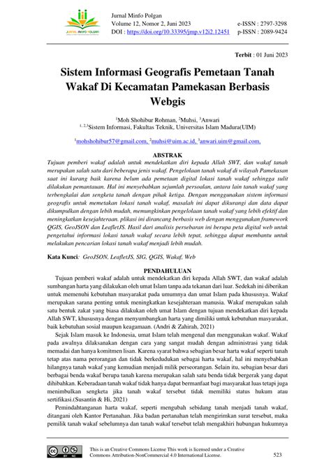 PDF Sistem Informasi Geografis Pemetaan Tanah Wakaf Di Kecamatan