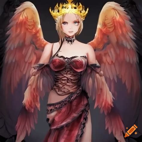 Powerful Archangel With Crown And Blonde Hair In A Flowery Dress