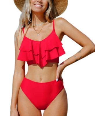 CUPSHE Women S V Neck Ruffled Top High Waist Bikini Set Macy S