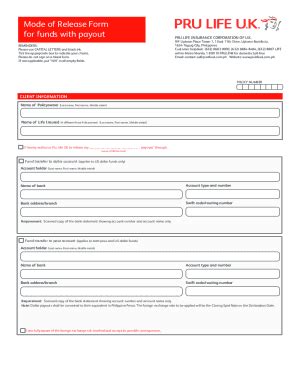 Fillable Online 03 Mode Of Release Form For Prulink Cash Flow Fund Usd