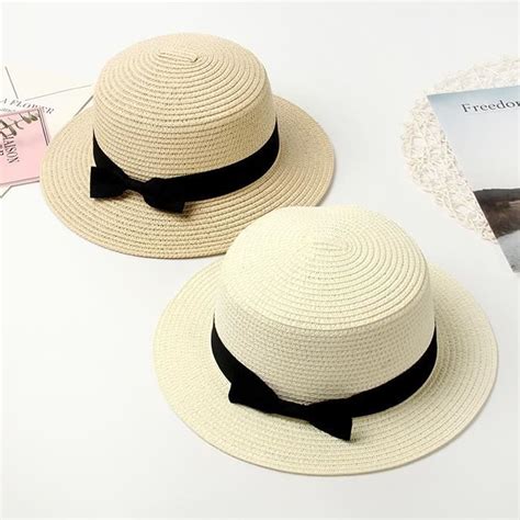 FUNMOON Chapeau Femmes De Paille De Plage Été Plat Nœud Papillon Panama