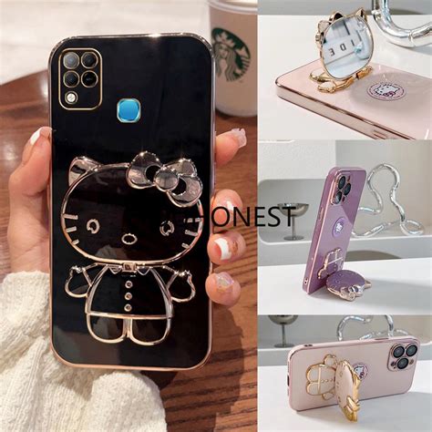 Caixa Capinha INFINIX Hot Play S S NFC T Cute Anime Cartoon Vanity Mirror Hello