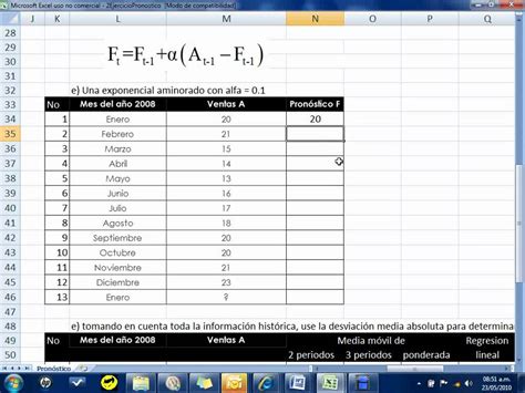 Suavizamiento Exponencial Con Excel Youtube