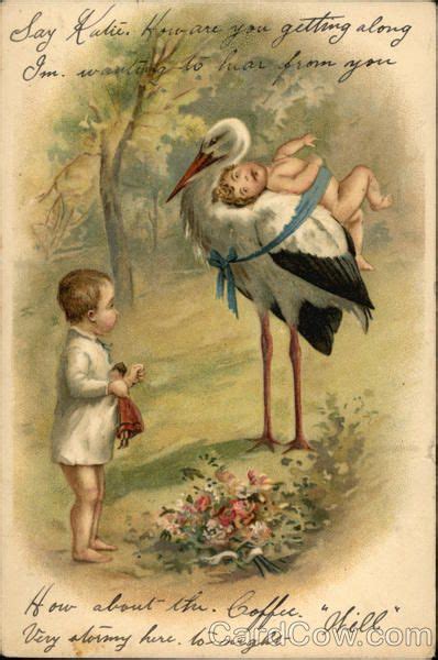 Vintage Stork Postcard Stork Vintage Postcards Vintage Illustration