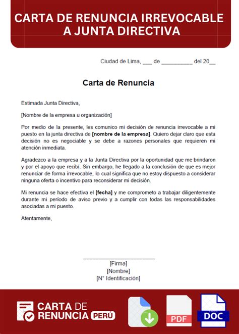 Carta De Renuncia Irrevocable A Junta Directiva Ejemplos