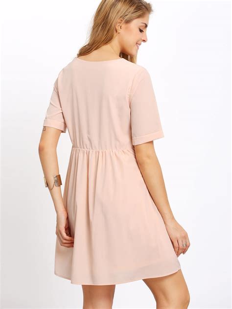 Apricot Crew Neck High Waist Dress Sheinsheinside